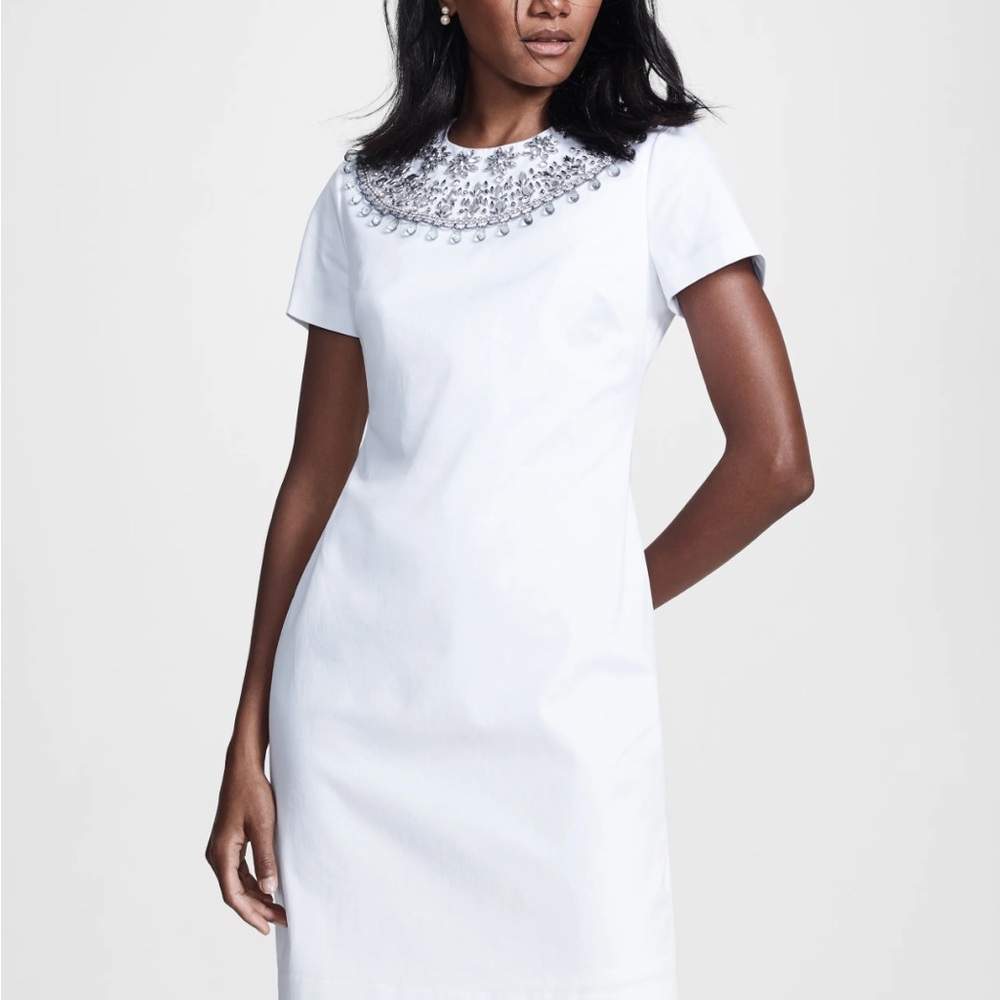 Brooks Brothers Elegant White Dress with Rhinestone Embellishments